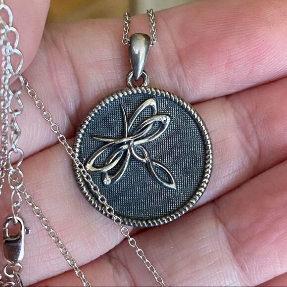 Dragonfly Sterling Silver Charm CZ Necklace - Picture 4 of 4